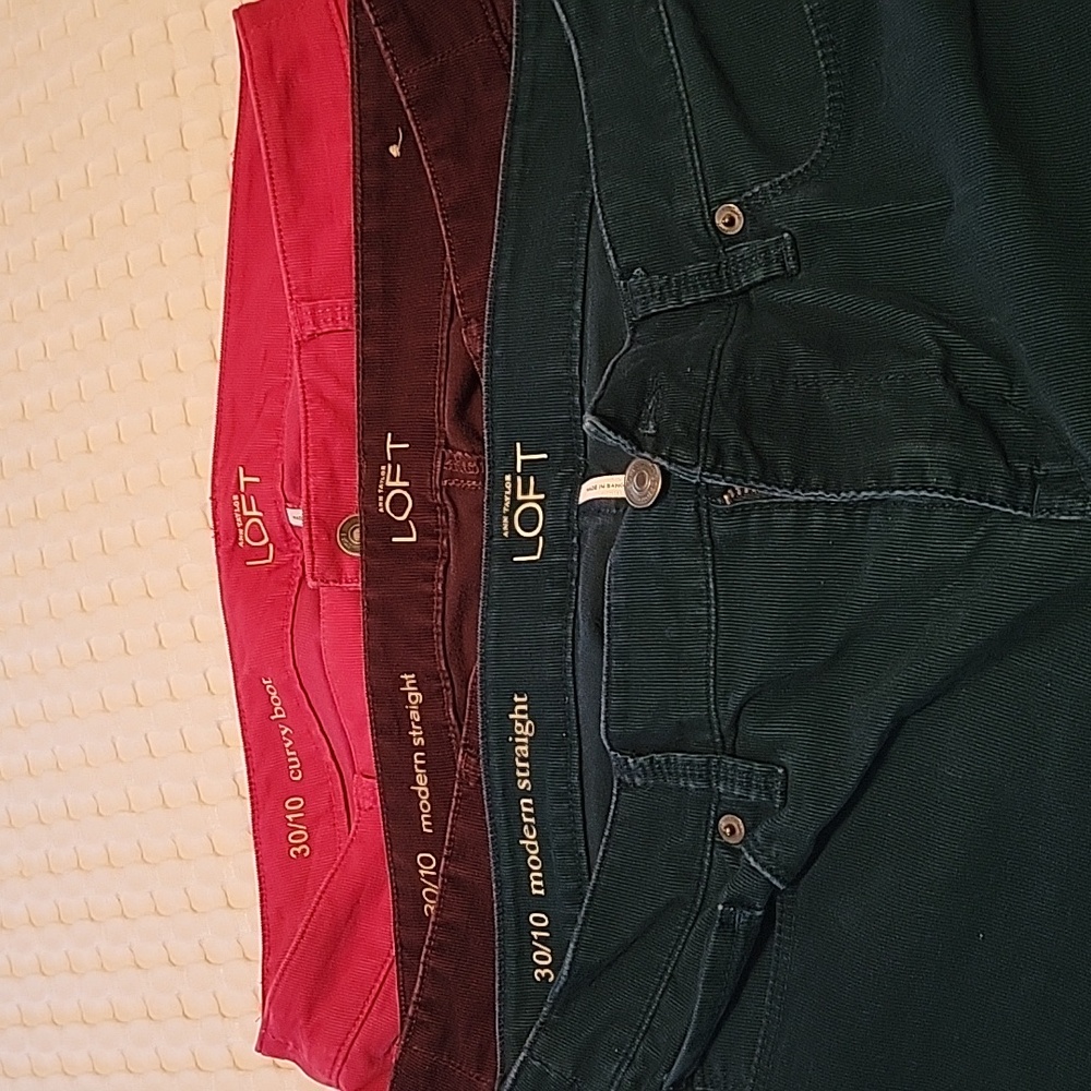 3 pairs of Ann Taylor loft courderoy pants, Sz 30/10